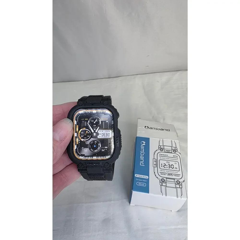 Black Watch Band Compatible w Apple Watch Series 11/10 46mm for Men M1 Rugged